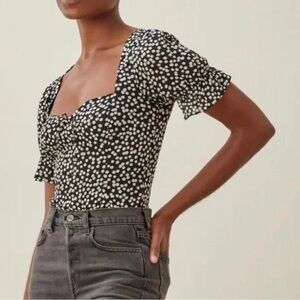 Reformation Delevan Top black with white pearls size 10